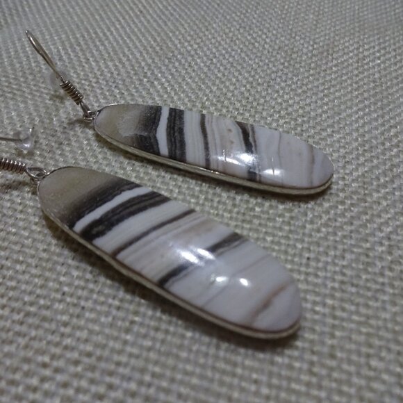 Unique ZEBRA CALCITE Handmade Sterling 925 Dangle Earrings #325C - Picture 1 of 3